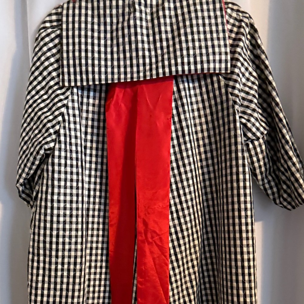 Vintage 50s Quilted Gingham Hostess Coat Red Lining Large - Picture 11 of 14
